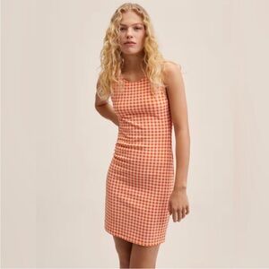Mango UT Orange checkered Sleeveless Dress